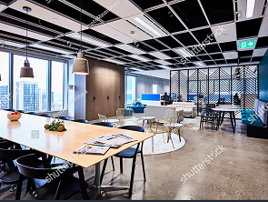 Stock Photo Interior Photography Of A Stylish Corporate Breakout Area With Long Lunch Table And Chairs Meeting 1716940273 1