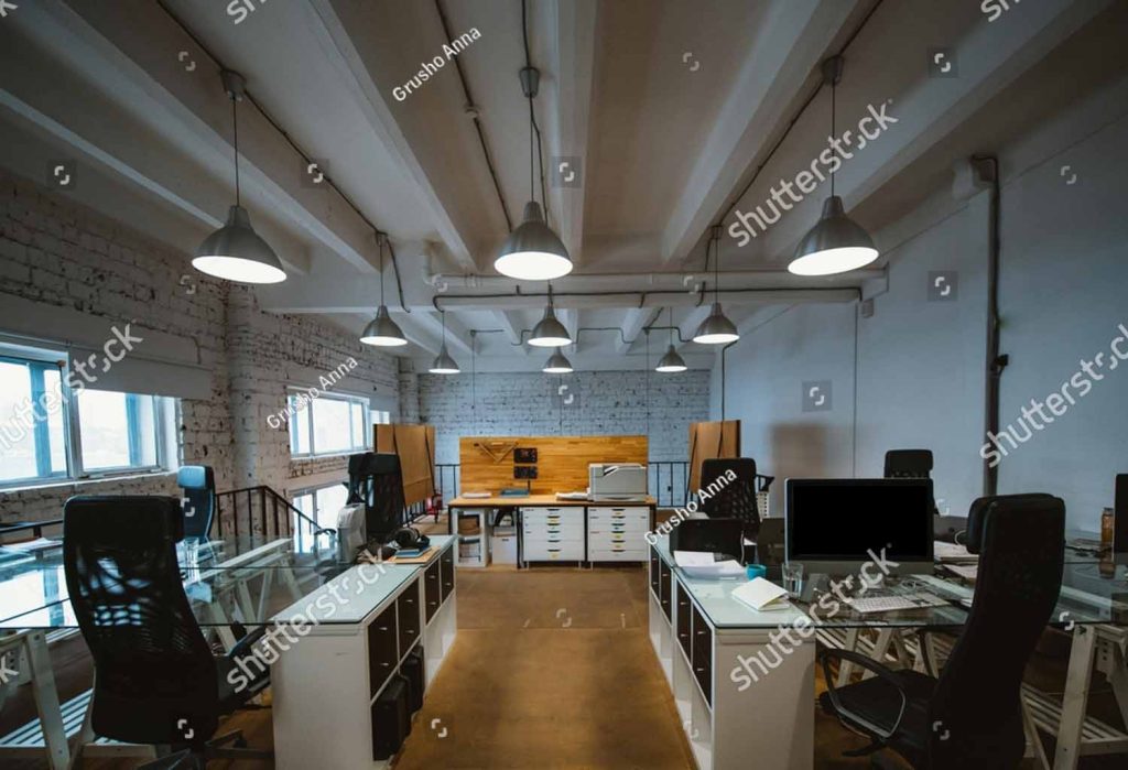 Stock Photo Modern Spacious Stylish Office In Loft Style Workspace Without People 2131091561