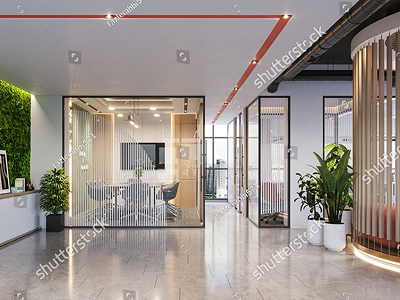 Stock Photo Office Interior Design And D Rendering 2450671577 1