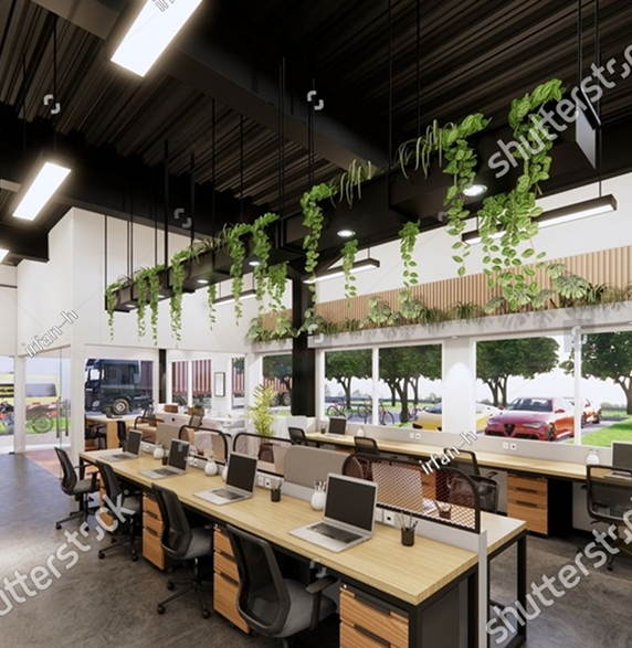 Stock Photo Office Interior With Tropical Industrial Interior Style 2381548819 1