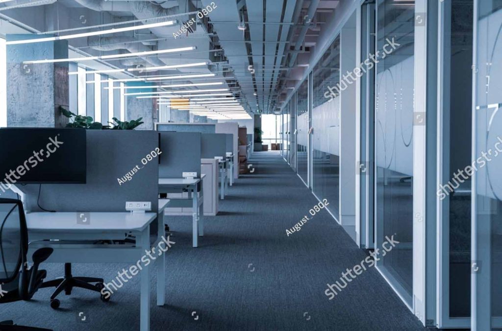 Stock Photo The Modern Open Plan Office With A Clean Organized Layout The Workspace Features Rows Of 2475285259